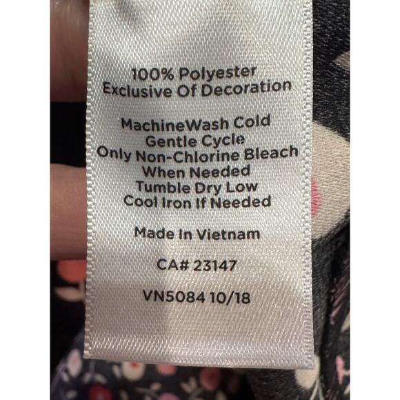 Talbots Women's Black Pink Foral Short Sleeve Ruffle Shift Dress Petite Size 14 - Picture 10 of 11